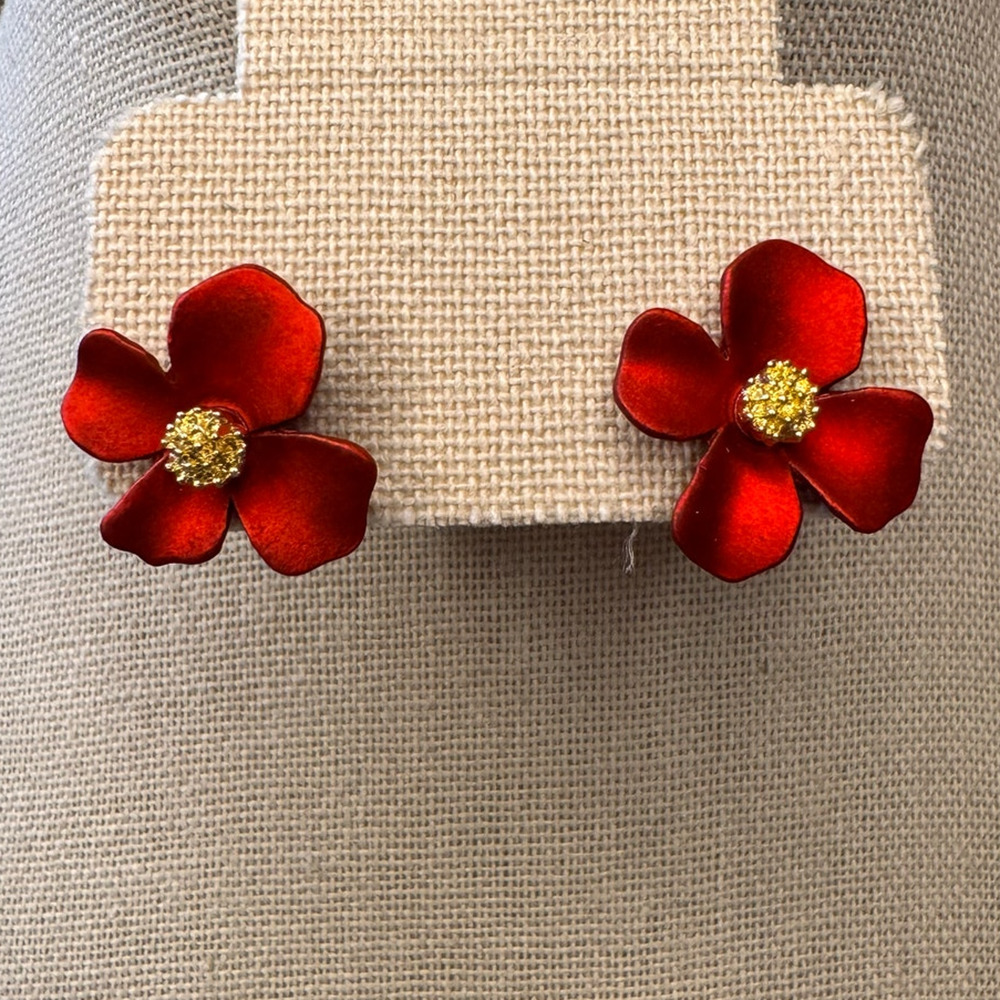 Beautiful Red Flower Earrings Red Hibiscus Plumeria Earrings West Hills Studio